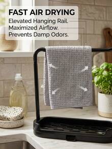2/1pc Kitchen Sink Organizer Rack With Dish Cloth Hanging Bar And Water Tray, Black Sponge Holder For Countertop, Dish Cloth Drying Rack For Kitchen Organization, Plastic Dish Cloth Drying Rack With Drainage Tray, Double Layer Kitchen Sink Organizer And Sponge Holder, Countertop Storage Rack For Dish Cloth And Small Kitchen Storage, Also Suitable For Storage, Outdoor Garden Decor, Fan Decor - A - View 6