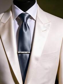1 Set 8cm Solid Color Satin Men's Business Fashion Versatile Tie And Tie Clip Accessories, Suitable For Work, Interview, Wedding, Evening Party, Gathering, Family Dinner, Daily Wear - Dark Grey - View 2