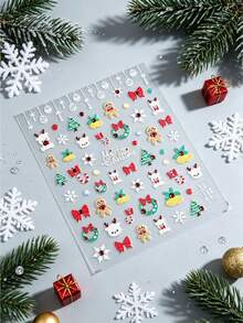 1pc Christmas Holiday Face Sticker Set With Tweezers, Classic Red & Green Christmas Element Face Stickers With Adhesive Backing, Gingerbread Man, Deer, Christmas Tree, Christmas Wreath With Snowflakes And Bows, Suitable For Christmas Market - Multicolor - View 5