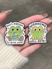 QIHOO 1pc Cute Cartoon Frog Enamel Brooch, Humorous Pun Slogan Lapel Pin Badge, Backpack Denim Jacket Decorative Jewelry Gift - Multicolor - View 8