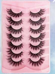 1pc New 7 Pairs D Curl Voluminous Russian Volume Natural Fluffy False Eyelashes, Classic Cat Eye Mink Fur False Eyelashes, Cross Fine Voluminous 5D False Eyelashes, Soft Natural Makeup Look Eyelash Extensions For Makeup, Create Natural Makeup Look - A - View 5