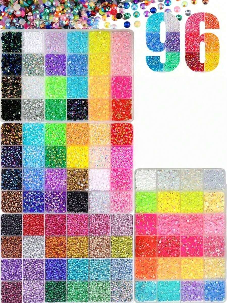 AB Rhinestone Nail Stickers, Y2K Round Resin Crystal Nail Charms, Suitable For Various Items Rhinestone Inlay, Shiny Decoration For Nails, Tumblers, Phone Cases And All DIY Rhinestone Projects - Multicolor - View 1