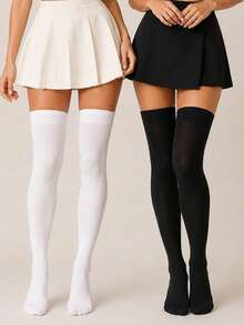 1/2 Pairs Women's Velvet Over The Knee Socks, Soft Comfortable Thigh High Stockings For Spring Autumn, Daily Wear & Christmas Gift - Multicolor - View 6