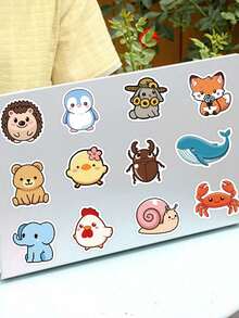 somoving 100pcs Cartoon Animals Sticker Aesthetic Cute Graffiti Decals For Laptop Luggage Computer Scrapbook Stationery Phone Sticker Kids Gifts - Multicolor - View 7