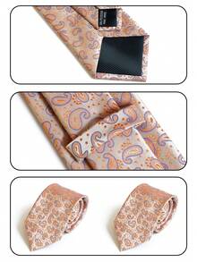 1pc 8cm Professional Business Tie Men's Retro Paisley Pattern Hand-Tied Polyester Long Necktie - Multicolor - View 3