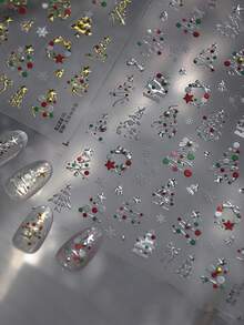 1pc 3D Embossed Christmas Tree Nail Art Sticker, Gold & White Snowflake, Self-Adhesive Merry Christmas Nail Decoration Sticker - Multicolor - View 5