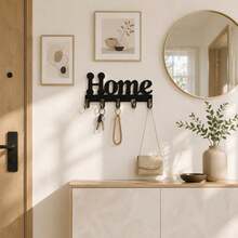 Giá treo chìa khóa gắn tường bằng gỗ bán chạy nhất, giá treo chìa khóa chữ "Home" thời trang màu đen, kệ lưu trữ gắn tường, giá tổ chức chìa khóa nghệ thuật, móc trang trí lối vào - Móc treo chìa khóa nhà chữ đen - Xem 5