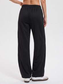 KyrLssu Women's Colorblock Drawstring Wide Leg Sweatpants, Black Loose Fit Long Pants, Suitable For Daily Wear - Black - View 4