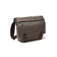 MENS MILITARY INSPIRED CANVAS LEATHER CROSSBODY BAG, VINTAGE SATCHEL SHOULDER MESSENGER FOR UNI TRAVEL CASUAL DAILY USE, HANDS-FREE ORGANISER - Black - View 6