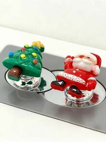 2 Pieces Christmas-Themed Toilet Flush Button Cover Set (Christmas Tree) – Festive Toilet Button Decoration, Creative Bathroom Tank Switch/Button, And Auxiliary Handle (Drill-Free; Doubles As A Handle For Drawers, Cabinet Doors, Or Refrigerators) - Multicolor - View 4