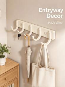White Curved Multi-Hook Wall Mount Rack, Wall Mounted Clothing Hanging Hooks For Coats Hats Bags Scarves, Space Saving Entryway Organizer, Heavy Duty Indoor Bedroom Hallway Mudroom Storage Accessory For Clothes, Wall Hooks For Entryway - Multicolor - View 8