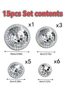 12pcs Disco Ball Wall Decor Hanging Ornaments, Self-Adhesive, Mixed Size Mirror Silver Hemisphere Set, Home Interior Decoration, Party Decor And Photo Props - Multiple Styles - View 18