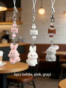 1/2/3pcs Candy Rabbit Keychain Lanyard, Handmade Beaded DIY Style Pendant, Cute Charm, Suitable For Bags And Packaging Decoration. Multi-Color/Set Available, Perfect Choice For Girls Toys And Holiday Party Gifts (Such As Halloween And Christmas). - Multicolor - View 10