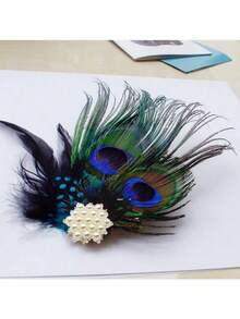Peacock Feather Floral Hair Clip Bridal Headpiece For Wedding Party Evening Valentine's Day Accessories - A - View 4