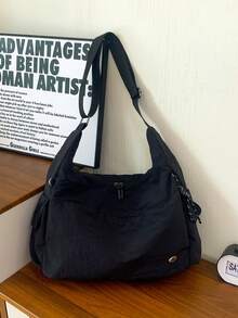 Navy Blue Nylon Large Capacity Tote Bag With Adjustable Shoulder Strap, Multiple Pockets, Lightweight, Commuter Casual One Shoulder Crossbody Large Bag - Multicolor - View 9