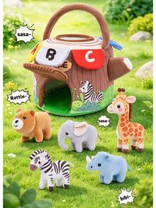 1 buah Boneka Plush Rumah Pohon Harta Karun Unisex dengan Lonceng, Kertas Berkerut, Bunyi Peluit, dan Cermin, Boneka Pengembangan Sensorik untuk Balita, Cocok Sebagai Hadiah Natal dan Halloween untuk Bayi Baru Lahir - MultiWarna - View 2