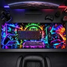 Neon Gamer Extended Mouse Pads, Colorful Game Controller, Headset And Gaming Computer Print, Smooth Fabric Surface Desk Mats For PC Gaming, Keyboard, Office And Teen Room, 4 Sizes Available - View 3