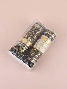 18 Rolls/Box, Delicate Christmas Bronzing Washi Tape, Black Gold Wind Snowflakes, Pine, Deer Pattern,For Gift Wrapping And Scrapbook Decoration - Sets - View 3