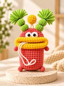 1pc Handmade Crochet Key Pouch, Cute Cartoon Knitted Drawstring Key Cover, Creative Yarn Woven Storage Bag, Suitable For Car Keys, Cosmetics And Small Jewelry, Portable Bag Charm, Car And Daily Use Accessory - Multicolor - View 5