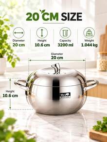 304 Stainless Steel 3-Ply Composite 20cm Apple Stew Pot, Multi-Functional For Heating Milk, Cooking Porridge, Soup, Frying, Christmas Home Kitchen Pot With Lid - View 8
