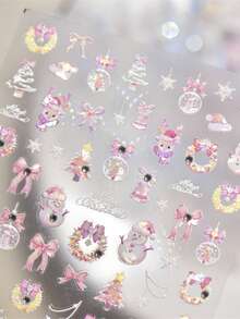 1片壓花美甲飾品貼紙 自黏式冬季美甲貼紙 可愛聖誕美甲裝飾貼 DIY - 彩色 - 查看 2