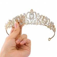 Elegant Gold Princess Crown – Sparkling Rhinestone And Glass Stone Bridal Tiara, Suitable For Weddings, Proms, Birthday Parties | Women's Alloy Party Headpiece, Crystal Design – Cosplay And Photography Accessory, Wedding Party Decoration - Gold - View 6