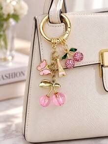 Cute Cherry Butterfly Bag Charm Keychain, Exquisite Fashion Glasses Round Ring Keychain, Travel Eiffel Tower Airplane Tag Bag Accessory, Charming Handbag Pendant, Fashionable Women's Accessory, Wallet Charm, Car Keychain Decoration, Room Decor, Holiday Gift - Multicolor - View 1