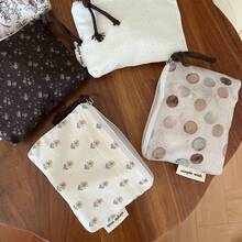 Vintage Ditsy Floral Storage Bag, Earphone Lipstick Key Coin Cosmetic Organizer Pouch, Polka Dot Clutch - Multicolor - View 3