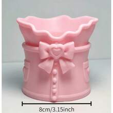 Cute Bow Satin Makeup Brush Holder, 3D Printed Storage Ornament, Bow Pen Holder, Pleated Silky Cosmetic Storage Cup, Decorative Desktop Storage Container Suitable For Vanity, Girls Makeup Accessories - Multicolor - View 2