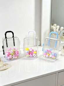 Mini Suitcase Storage Box, Clear Acrylic Mini Luggage Organizer With Handle Wheels, Cute Desk Decor For Hair Accessories Jewelry, Women Girls Travel Essentials - Clear - View 5