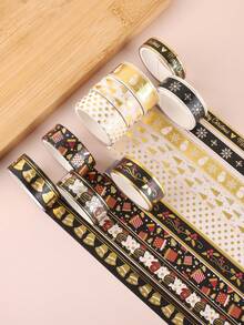 18 Rolls/Box, Delicate Christmas Bronzing Washi Tape, Black Gold Wind Snowflakes, Pine, Deer Pattern,For Gift Wrapping And Scrapbook Decoration - Sets - View 5