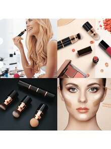 3-In-1 Premium Mini Portable Makeup Brush Set With Dust-Proof Cover, Detachable Foundation, Powder, And Blush Brushes, Customizable Combination, Includes Foundation Sponge Head, Angled Foundation Brush Head, Powder Brush Head, One Set Meets Daily Simple Makeup Needs, Convenient For Travel And Easy Storage, Soft Skin-Friendly Bionic Fiber Bristles, Thickened Aluminum Tube For Secure And Non-Deformable Bristle Attachment - Multicolor - View 9