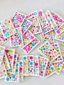 4pcs Colorful Acrylic Rhinestone Sticker Set, Heart Star Flower Plum Blossom Shaped Glitter Stickers For Scrapbooking, Cup Decoration, Phone, Computer Decorative Art DIY Crafts - Multicolor - View 3