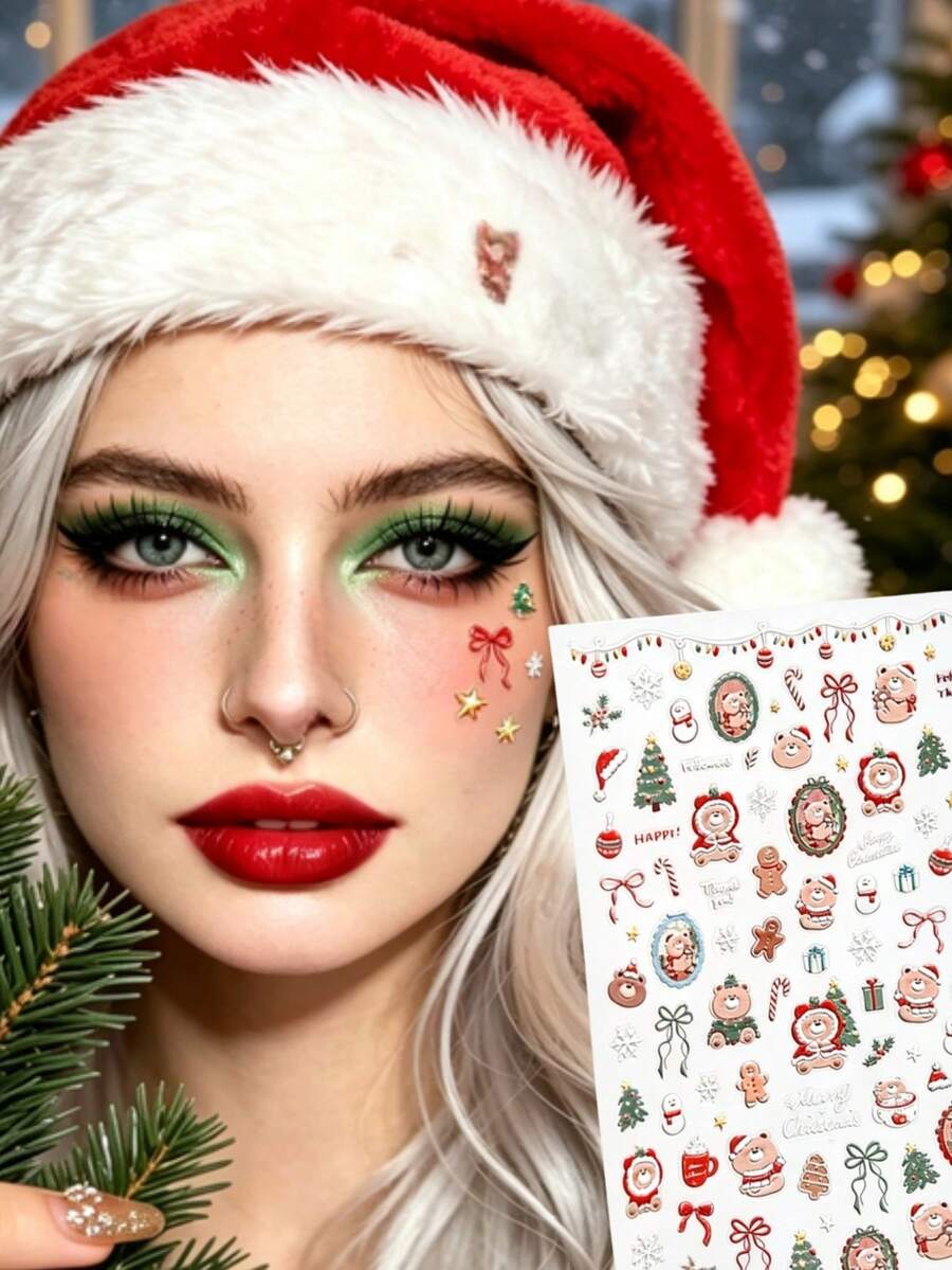 1 buah Stiker Wajah Beruang Musim Dingin Bergaya Populer Natal, Cocok untuk Menciptakan Suasana Natal yang Hangat dan Harmonis, Juga Cocok untuk Konser, Festival Film, dan Festival Musik Elektronik - MultiWarna - View 1