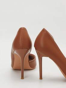 Sexy Nightclub Fitted Stiletto Ultra High Heel Low Vamp Side Cutout Pumps - Brown - View 3