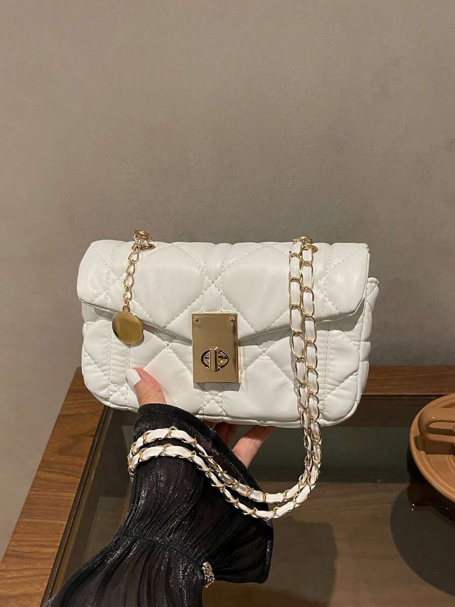 純色奢華單肩包，優雅印花時尚復古翻蓋女款錢包，PU斜挎包，女性日常出行
