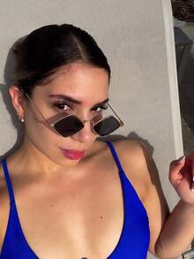 Women's Geometric Diamond Shape Sunglasses, Thin Metal Frame Gradient Lens Retro Fashion UV Protection Shades For Daily Outfit - Multicolor - View 2