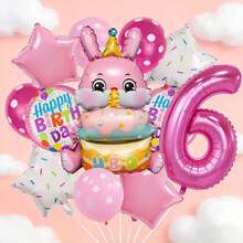 Pink Rabbit Balloon Set, Includes Rabbit Foil Balloon, Rose Red Number Foil Balloon, Star Foil Balloon And Printed Latex Balloon, Suitable As A Surprise Gift For Son Or Daughter, Also Suitable For Rabbit Theme Birthday Party Decoration - View 9