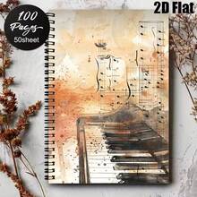 1PC 2D Flat Horizontal Line Notebook [Music Art] 1 Piano Theme Spiral Notebook Diary, 50 Sheets 100 Pages, Suitable For School And Office Supplies, Perfect Gift For Friends And Colleagues, Spiral Notebook Diary _ Art Cover Design _ Durable Cover Horizontal Line Notebook Record Book, Pen Not Included - One Book (50 Pages, 100 Pages) - View 9