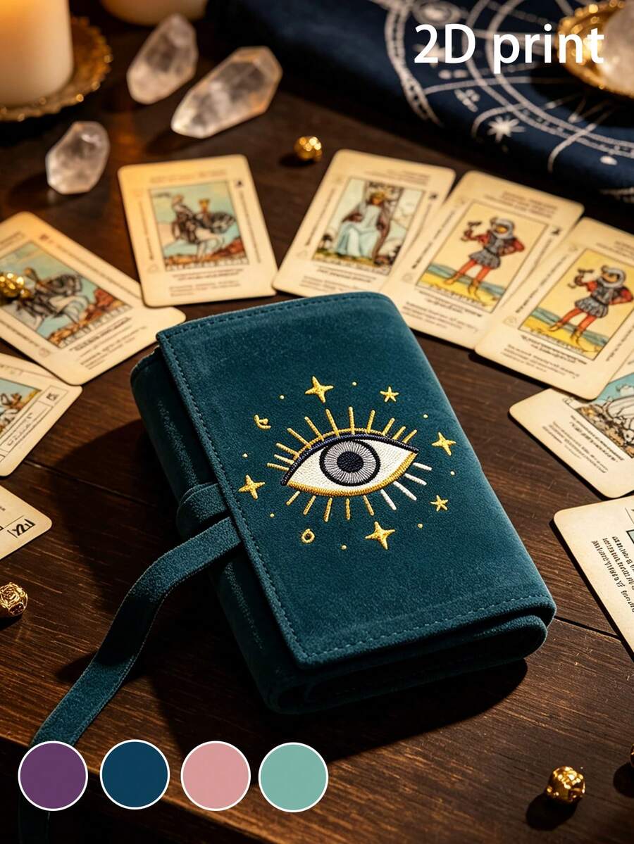 邪惡之眼天鵝絨塔羅牌收納袋，雙色藍色與紫色抽繩封口，柔軟布料保護套，便攜式卡片收納袋，適用於存放塔羅牌和小物品，塔羅牌袋，適用於塔羅牌、占卜卡、卡牌遊戲和小物品收納，適合節日、生日、派對、情人節、開學季、教師節、萬聖節、聖誕節的完美禮物