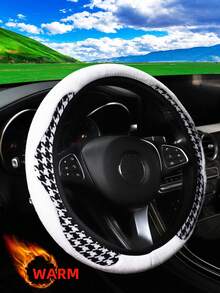 MEIKAXIU 1pc Winter Rabbit Fur Plush Soft Comfortable Non-Slip Car Steering Wheel Cover Without Inner Ring, Suitable For 15 Inch, Black & Red, Car Interior Accessory For Men & Women - Houndstooth Plush Style - View 12