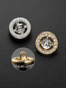 10 Buah Kancing Logam Mewah Berongga dengan Hiasan Berlian Imitasi 10/13mm, Kancing Bulat Berlian Imitasi Dua Warna Emas & Perak untuk Mantel, Blazer, dan Jaket Wanita, Kancing Dekoratif Pengganti - Beraneka warna - View 8