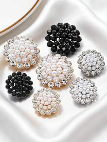 3pcs/Set Flower-Shaped Rhinestone Trim Pearl Metal Buttons, Suitable For Sweaters, Cardigans, Dresses, Blazers, Wool Coats And Fur Decorations - High-Quality Fashion Buttons For Clothing Decoration With Exquisite Craftsmanship Design - Multicolor - View 2