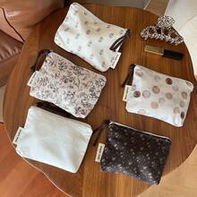 Vintage Ditsy Floral Storage Bag, Earphone Lipstick Key Coin Cosmetic Organizer Pouch, Polka Dot Clutch - Multicolor - View 7