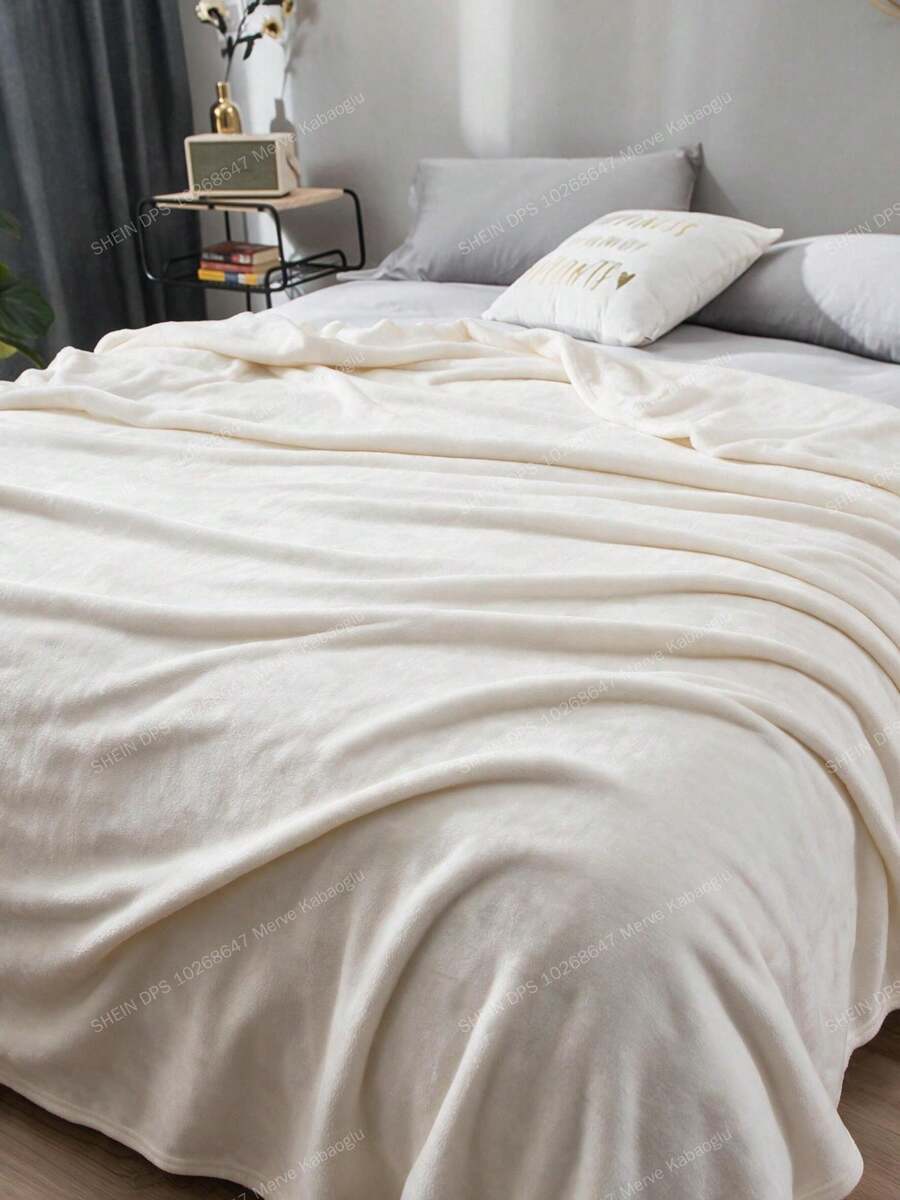 1pc Solid Color Matte Microfibre Wellsoft Throw Blanket Soft Plush Warm Thick Cosy Suitable For Bedroom Living Room Sofa Couch Bed All Seasons Home Decor Gift - Creamy White - View 1