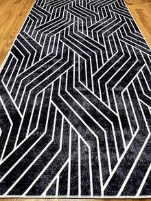 Digitally Printed Non-Slip Washable Runner And Area Rug Suitable For Living Room, Outdoor, Kitchen, Bedroom Carpet, Modern Design | Modern, Scandinavian, Bohemian And Classic Styles | 100% Polyester - Black and White - View 7