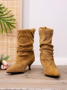 Yellow Wool Cashmere Solid Color Fashion 2026 Kitten Heel High Heel Comfortable Wedge Ankle Boots For Outdoor Winter - Yellow - View 3