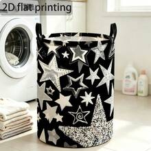 Black Storage Bin With Silver Star Pattern, Foldable Laundry Basket With Handle, Suitable For Teen Boys' Bedroom Toy And Dirty Clothes Storage - Black - View 7