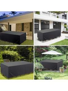 1pc 420D Heavy-Duty Patio Tablecloth, 72x47x29 Inch Rectangular Outdoor Table Cover With Adjustable Drawstring Closure, All-Season Black Fabric For Furniture, Picnic, Coffee Tables, Chairs & Sofas - Black - View 6