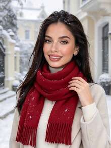 1pc/2pcs/3pcs Women's Autumn/Winter Solid Color Faux Cashmere Long Tassel Scarf, Soft Skin-Friendly Thickened Warm Oversized Shawl, Multi-Color Options, Outdoor Windproof Cold-Resistant Versatile Coat Neck Warmer - Multicolor - View 3